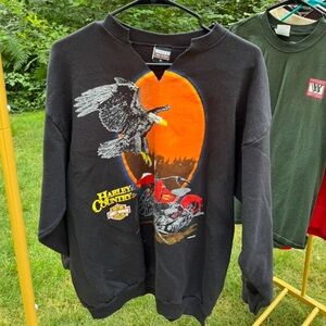 Harley-Davidson Black and Orange 1990s Eagle Harley Country Sweatshirt
